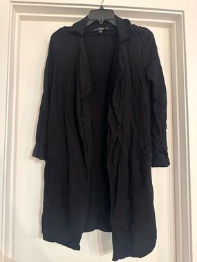 Love Tree Black Open-Front Drape Trench Coat